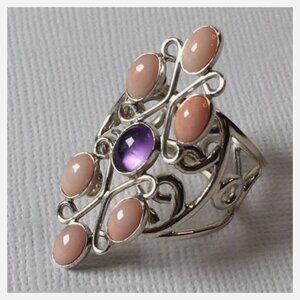 Jay King DTR Sterling Silver Opal & Amethyst Stones Scroll Design Ring Size 8